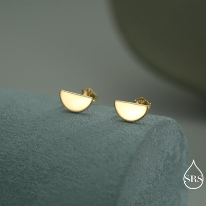 Sterling Silver Half Circle Stud Earrings, Half Moon Stud Earrings, Silver, Gold or Rose Gold, Small Earrings, Stacking Earrings, Geometric