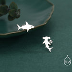 Mismatched Shark 18G Screw Back Earrings in Sterling Silver, Silver, Animal Earrings