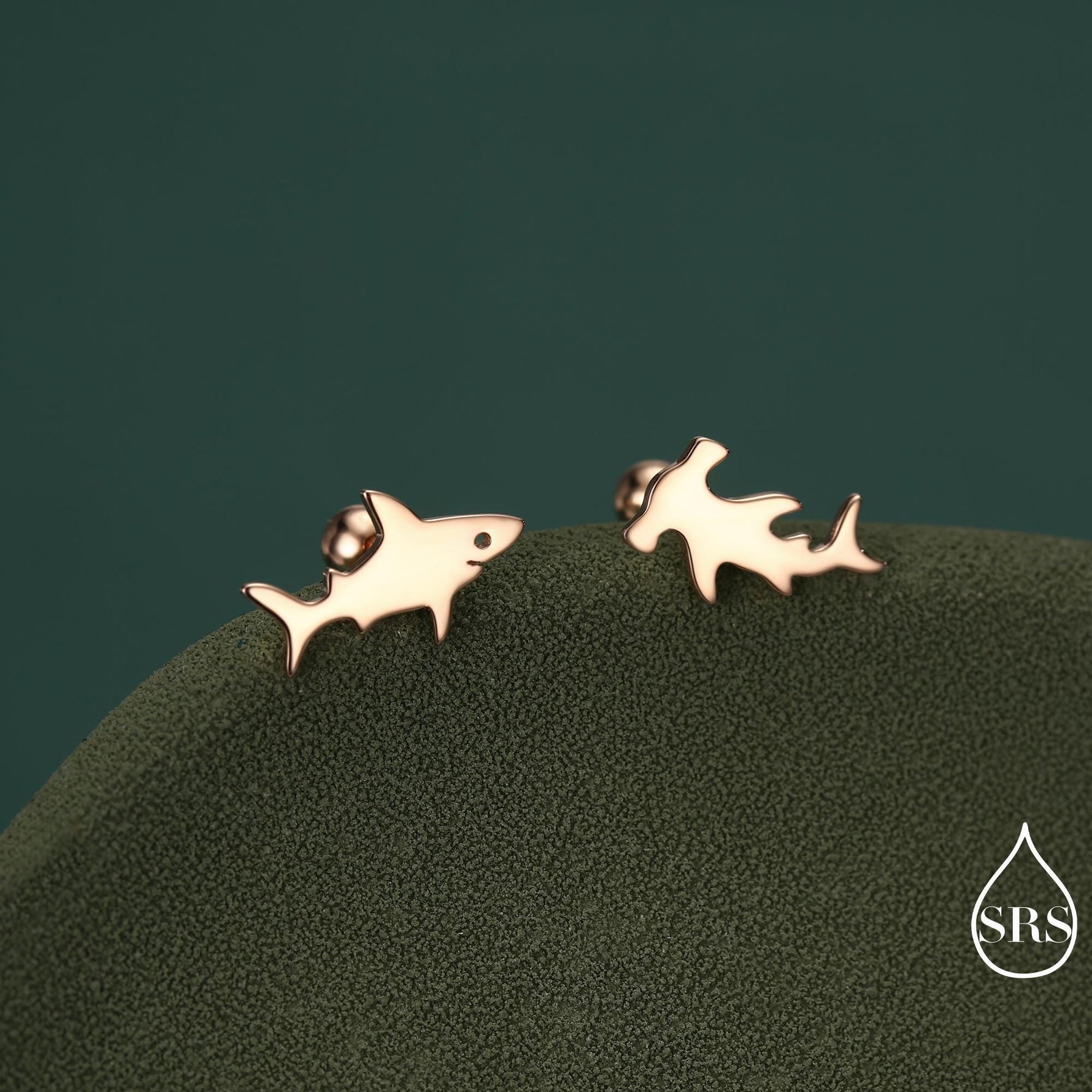 Mismatched Shark 18G Screw Back Earrings in Sterling Silver, Silver, Animal Earrings