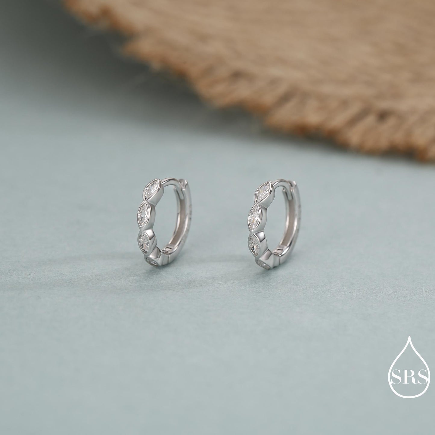 Marquise CZ Huggie Hoop in Sterling Silver, Silver or Gold, Minimalist Simple Hoop Earrings