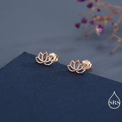 Lotus Flower Stud Earrings in Sterling Silver, Silver or Gold, Nature Inspired, Botanical Earrings
