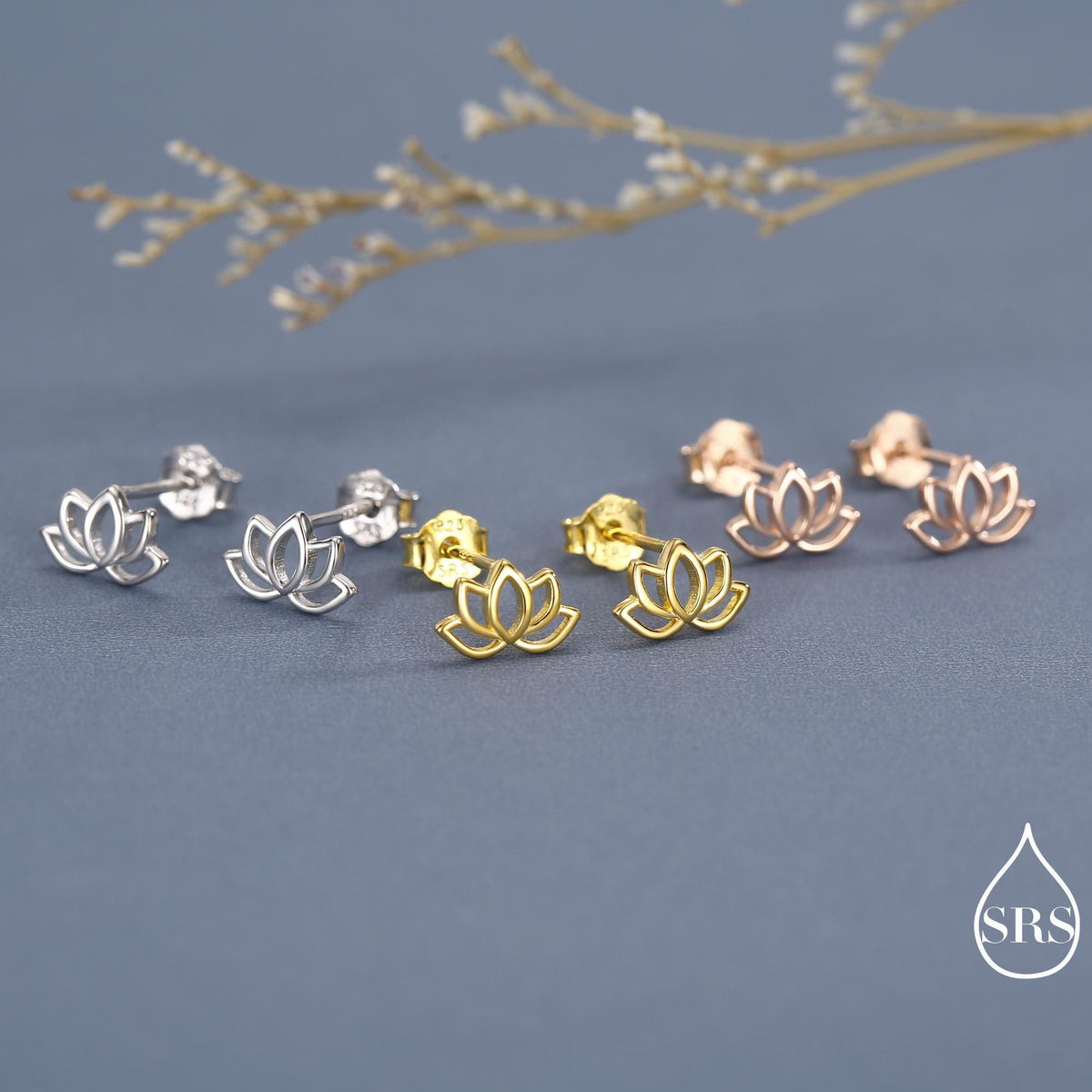 Lotus Flower Stud Earrings in Sterling Silver, Silver or Gold, Nature Inspired, Botanical Earrings