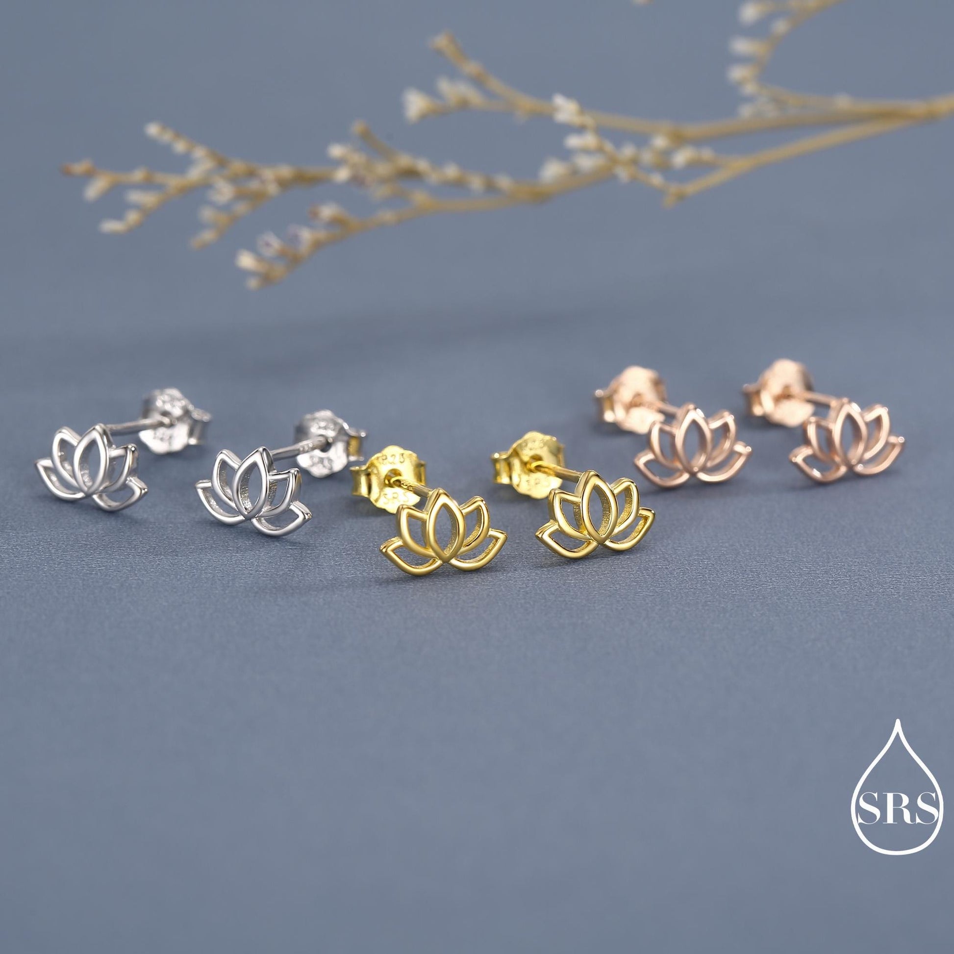 Lotus Flower Stud Earrings in Sterling Silver, Silver or Gold, Nature Inspired, Botanical Earrings