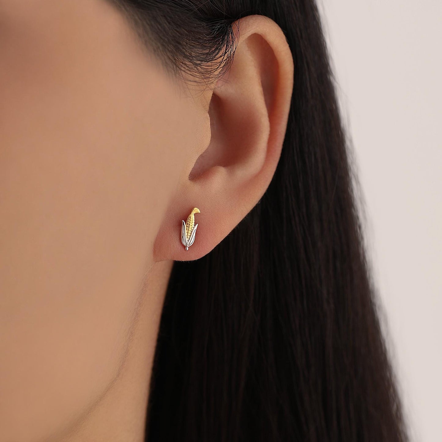 Sterling Silver Sweetcorn Stud Earrings – Cute Food Mini Studs