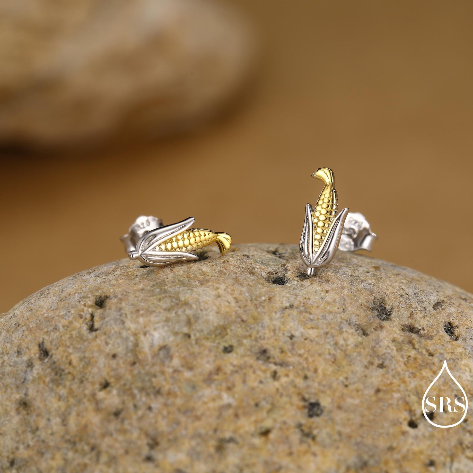 Sterling Silver Sweetcorn Stud Earrings – Cute Food Mini Studs