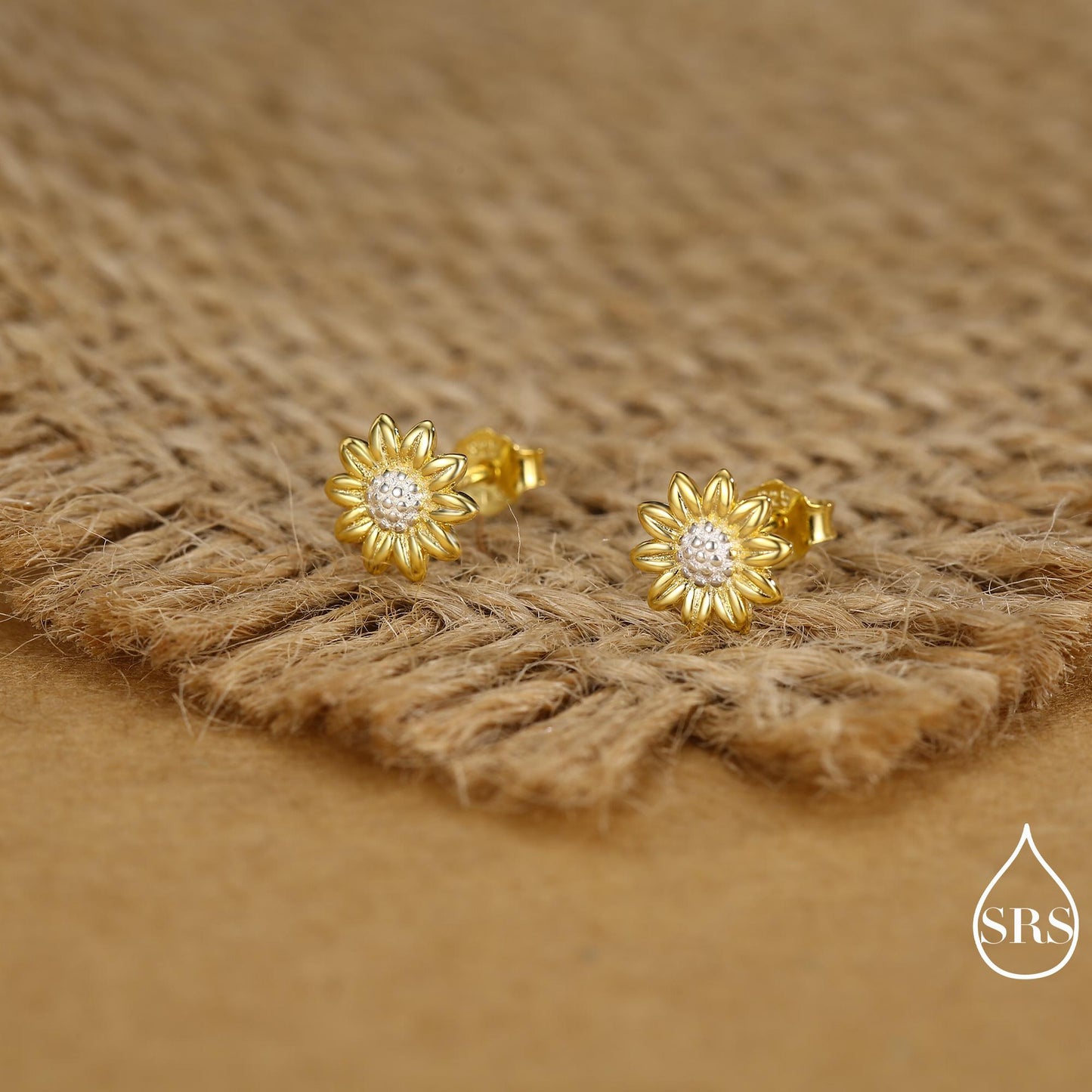 Little Sunflower Flower Stud Earrings in Sterling Silver - Flower Earrings - Cute Flower Blossom Daisy Earrings - Fun, Whimsical