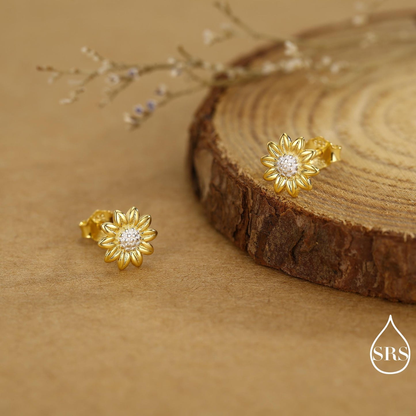 Little Sunflower Flower Stud Earrings in Sterling Silver - Flower Earrings - Cute Flower Blossom Daisy Earrings - Fun, Whimsical