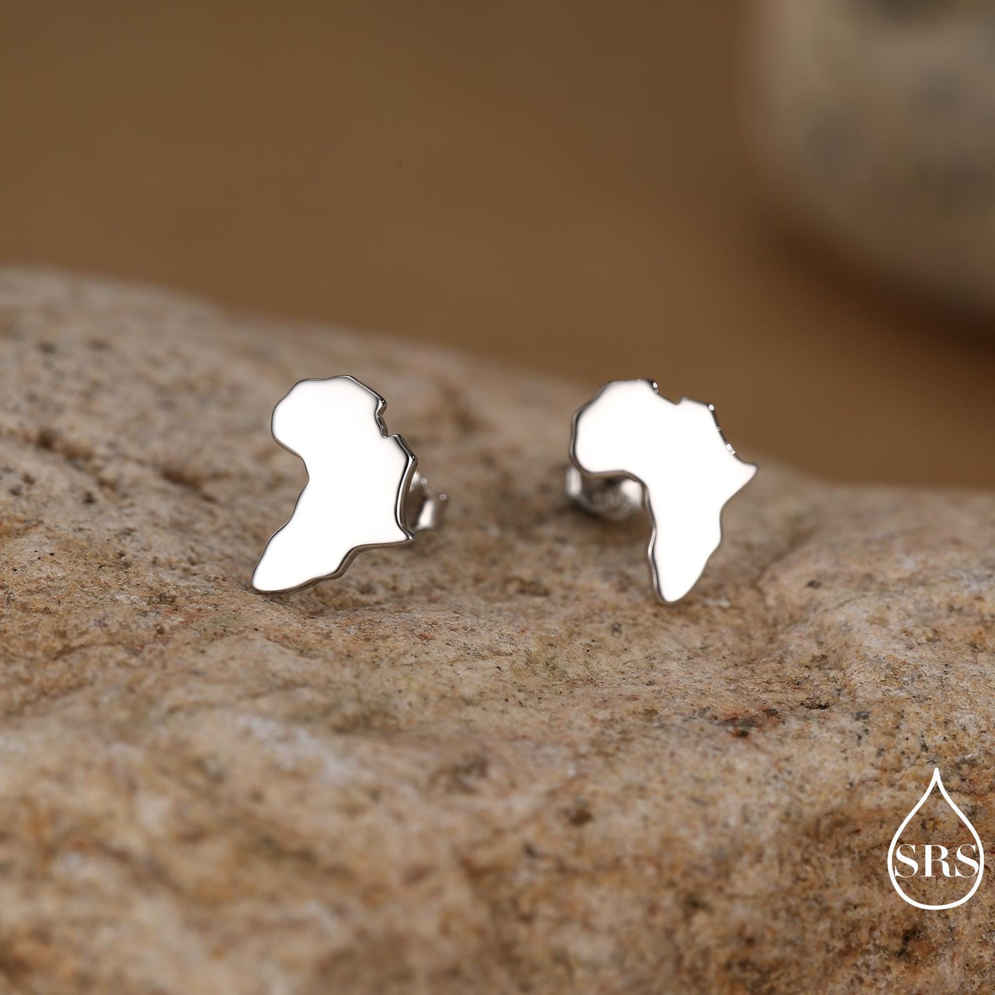 Sterling Silver Africa Map Stud Earrings | Minimalist Map Studs | Silver, Gold or Rose Gold Finish