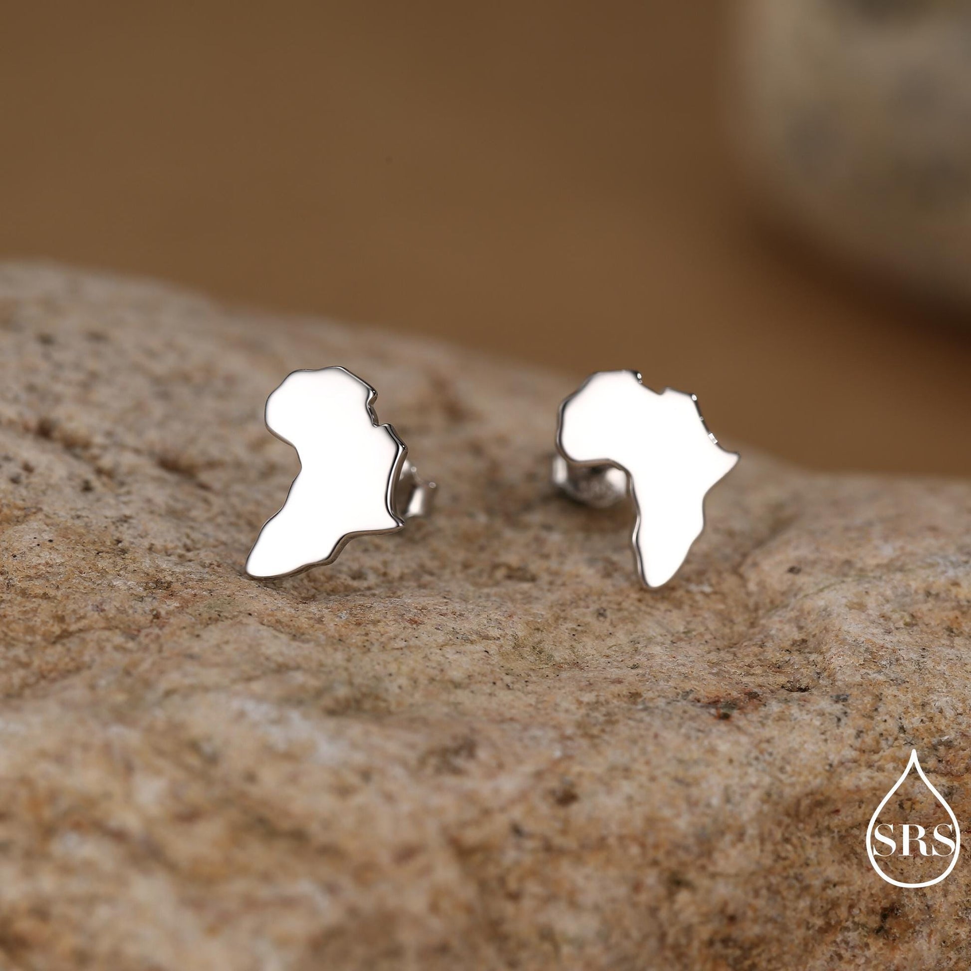Sterling Silver Africa Map Stud Earrings | Minimalist Map Studs | Silver, Gold or Rose Gold Finish