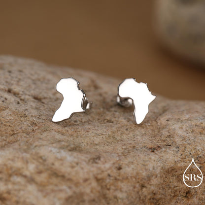 Sterling Silver Africa Map Stud Earrings | Minimalist Map Studs | Silver, Gold or Rose Gold Finish