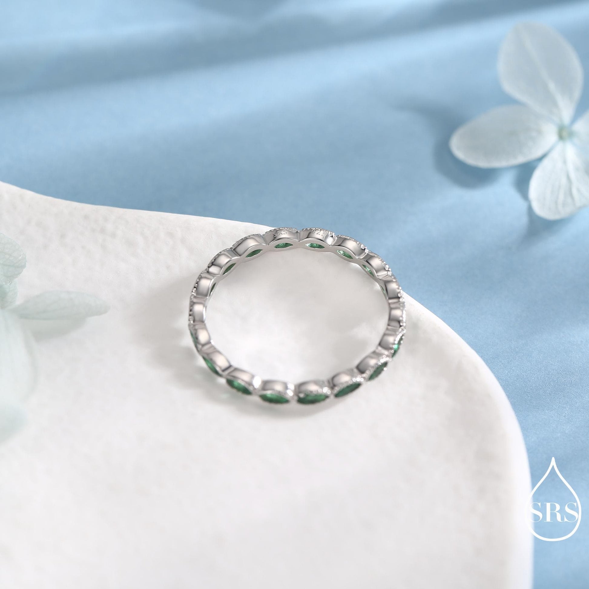 Emerald Marquise CZ Infinity Ring in Sterling Silver, Silver or Gold, Skinny Marquise Ring US 5 - 8