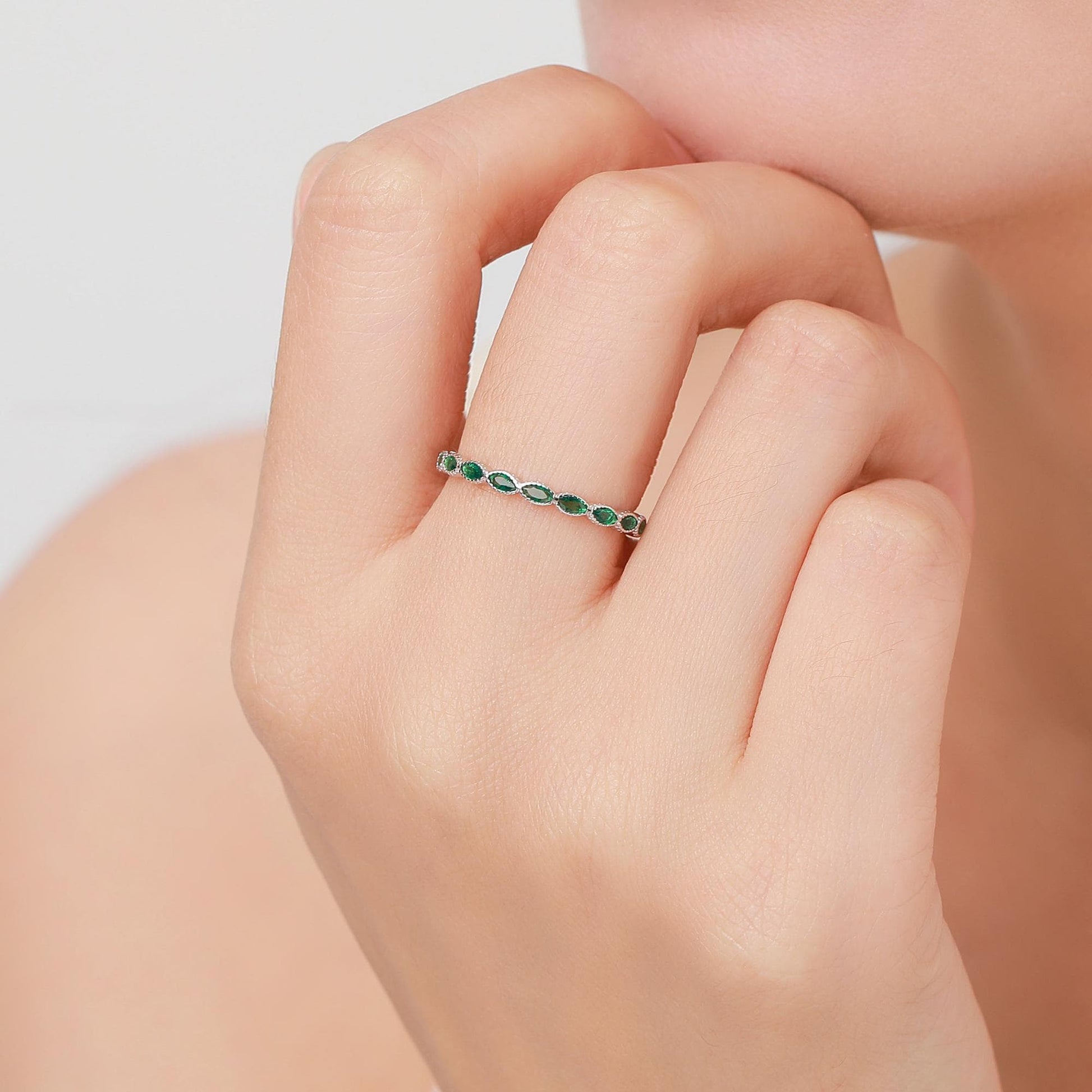 Emerald Marquise CZ Infinity Ring in Sterling Silver, Silver or Gold, Skinny Marquise Ring US 5 - 8