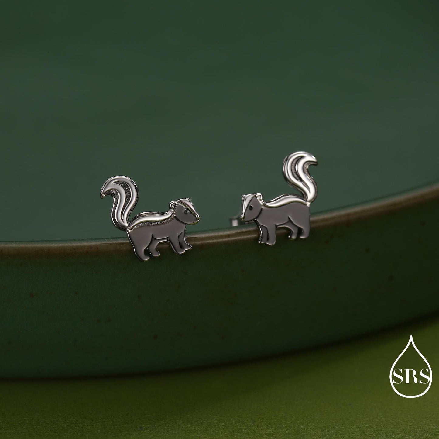 Sterling Silver Skunk Earrings with Black Rhodium Coating | Minimalist Animal Studs | Silver Rain Silver Jewellery