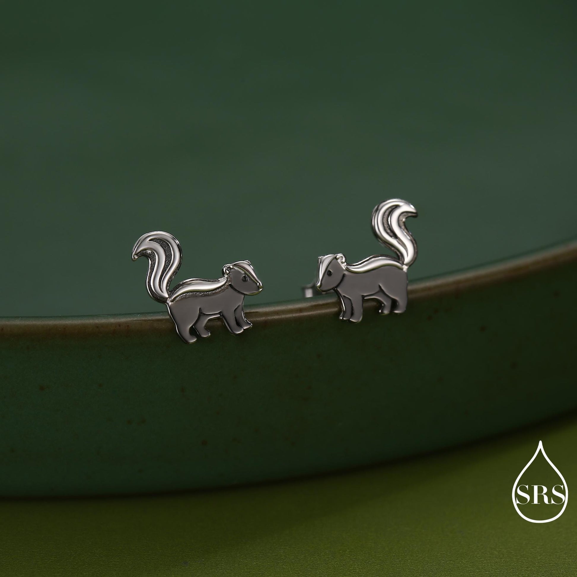 Sterling Silver Skunk Earrings with Black Rhodium Coating | Minimalist Animal Studs | Silver Rain Silver Jewellery