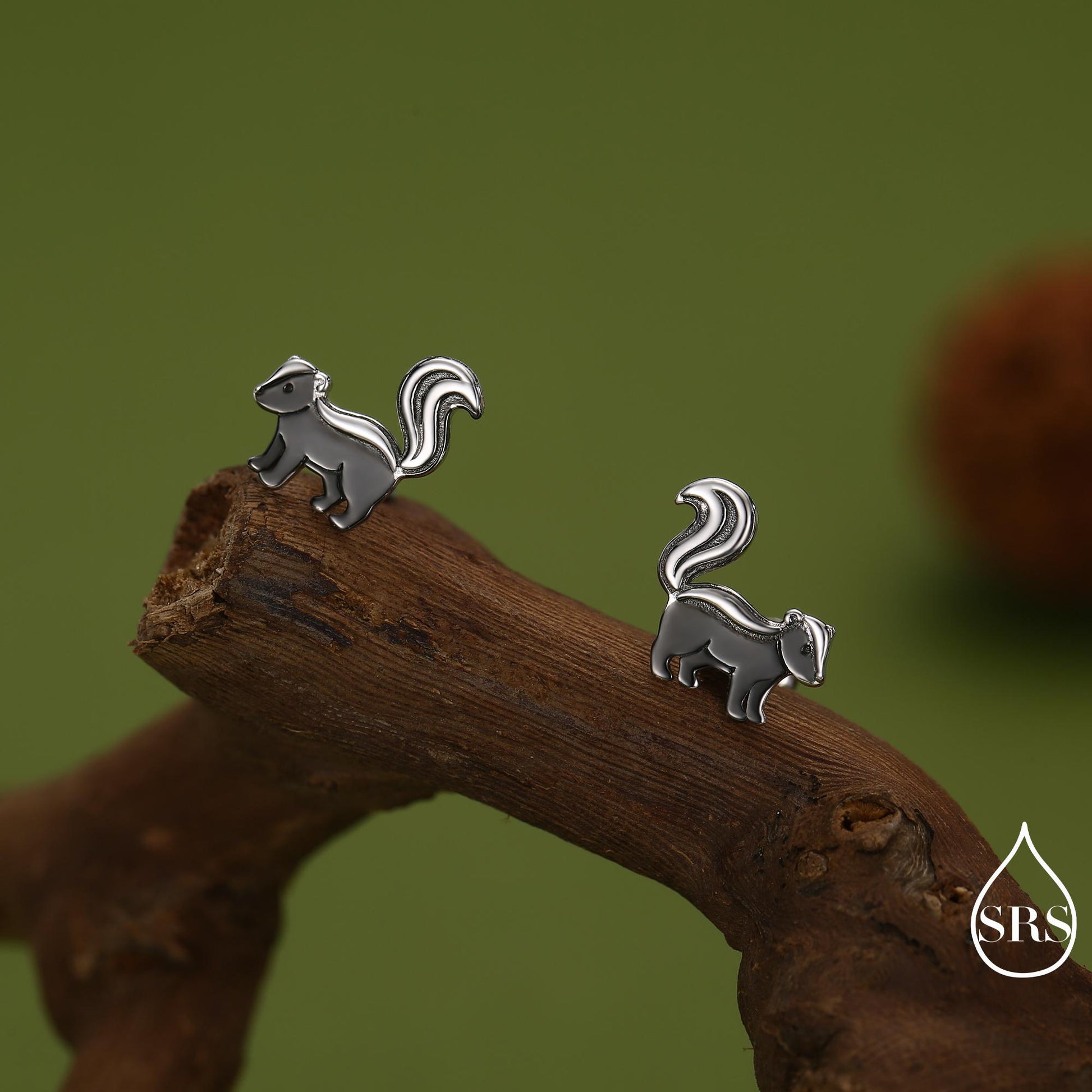 Sterling Silver Skunk Earrings with Black Rhodium Coating | Minimalist Animal Studs | Silver Rain Silver Jewellery
