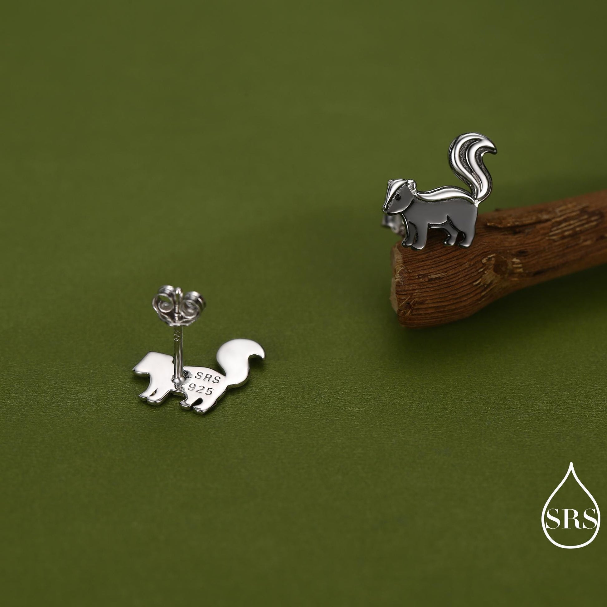 Sterling Silver Skunk Earrings with Black Rhodium Coating | Minimalist Animal Studs | Silver Rain Silver Jewellery