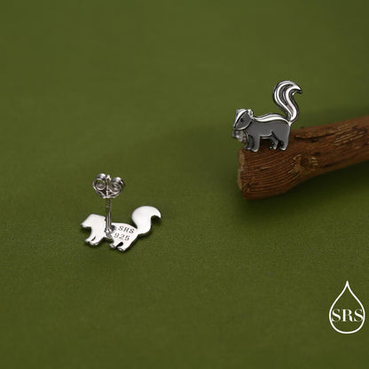 Sterling Silver Skunk Earrings with Black Rhodium Coating | Minimalist Animal Studs | Silver Rain Silver Jewellery