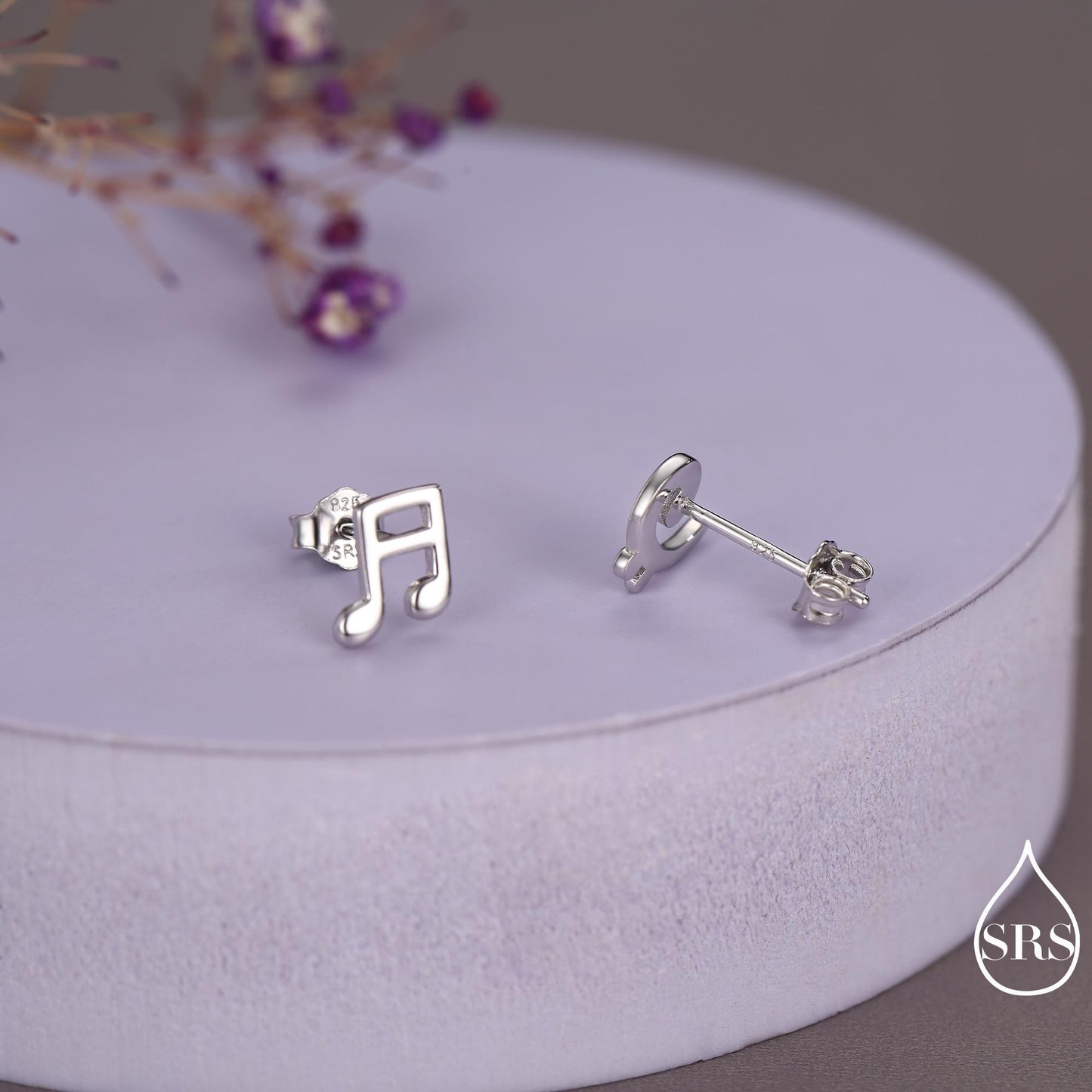 Sterling Silver Double Quaver & Bass Clef Stud Earrings – Minimalist Mismatched Music Note Earrings, Gift for Musicians, Asymmetric Studs