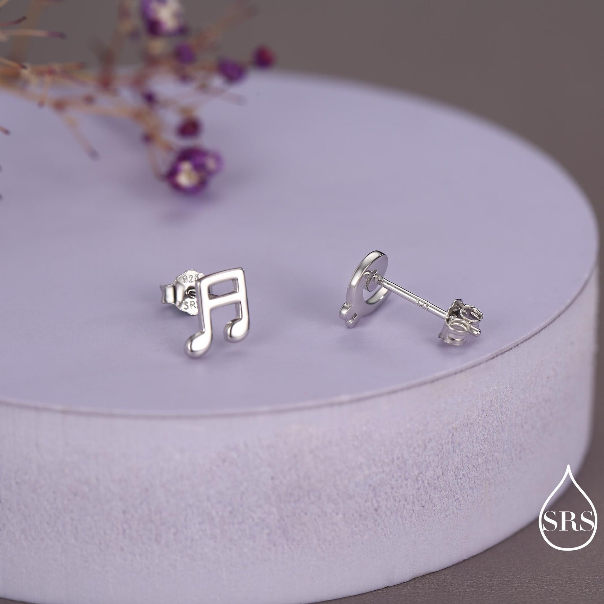Sterling Silver Double Quaver & Bass Clef Stud Earrings – Minimalist Mismatched Music Note Earrings, Gift for Musicians, Asymmetric Studs