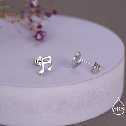 Sterling Silver Double Quaver & Bass Clef Stud Earrings – Minimalist Mismatched Music Note Earrings, Gift for Musicians, Asymmetric Studs