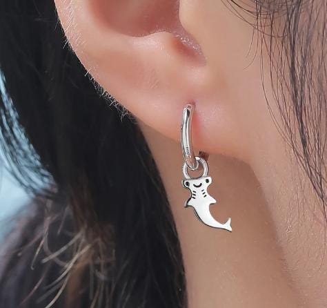 Tropical Island Theme Charms for Huggies Hoops, Boat / Palm Tree / Shark / Manta Ray Charms for Huggie Hoops in Sterling Silver