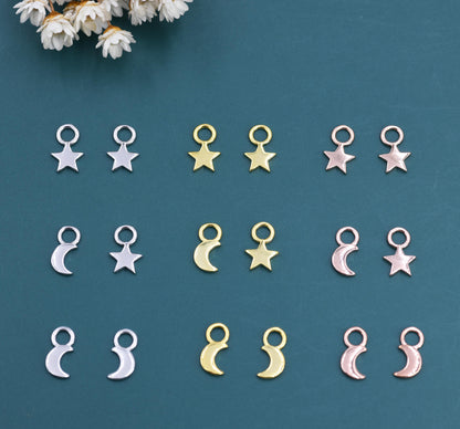 Celestial Theme Charms for Huggie Hoops in Sterling Silver, Moon and Star Charms for Earrings, Star Charms, Silver or Gold or Rose Gold
