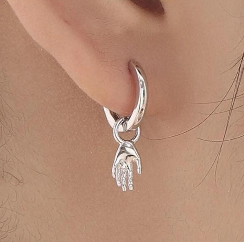 Cowboy Boot and Hand Charms for Huggie Hoops in Sterling Silver, Charms for Earrings, Silver, Gold or Rose Gold Finish