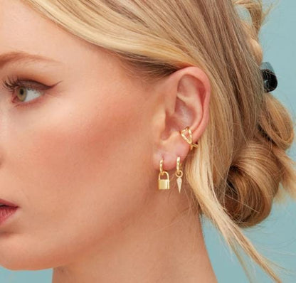 Key or Lock Charms for Huggie Hoops in Sterling Silver, Lock and Key Earring Charms, Silver or Gold Finish