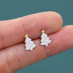 Tiny Christmas Tree Stud Earrings in Sterling Silver, Two Finishes Available, Tiny Xmas Tree Earrings, Christmas Earrings