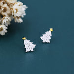 Tiny Christmas Tree Stud Earrings in Sterling Silver, Two Finishes Available, Tiny Xmas Tree Earrings, Christmas Earrings