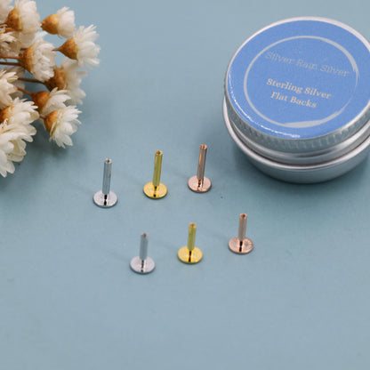 Sterling Silver 16G Internally Threaded Flat Backs, 6mm or 8mm, Compatible with Silver Rain Silver Flat Back Earrings