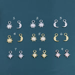 Celestial Theme Charms for Huggie Hoops in Sterling Silver, Moon and Sun Charms, Starburst Charms, Silver or Gold or Rose Gold