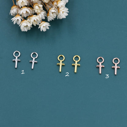Tiny Cross Charms for Huggie Hoops in Sterling Silver, Cross Charms, Tiny Cross Charms, Silver or Gold or Rose Gold Finish