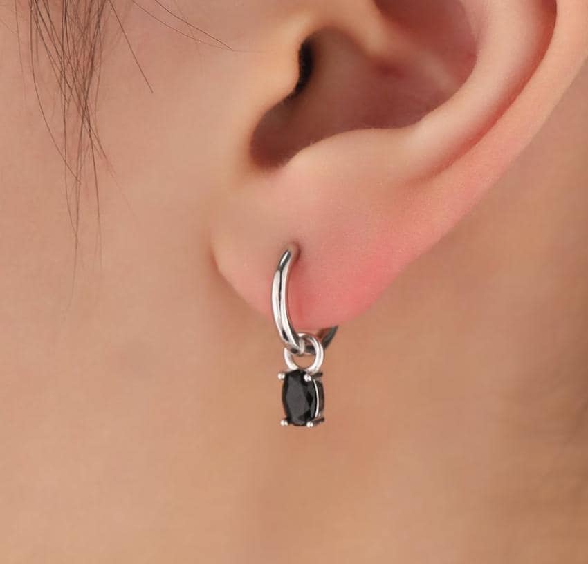 Oval CZ Charms for Huggie Hoops in Sterling Silver, Pair of Crystal Charms for Earrings, Silver or Gold Finish