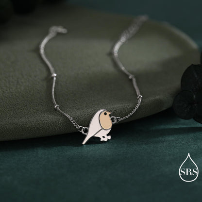 Robin Bird Bracelet in Sterling Silver. Robin Bracelet with a Satellite Chain, Nature Inspired Bird Jewellery, Minimalist, Simple and Tiny