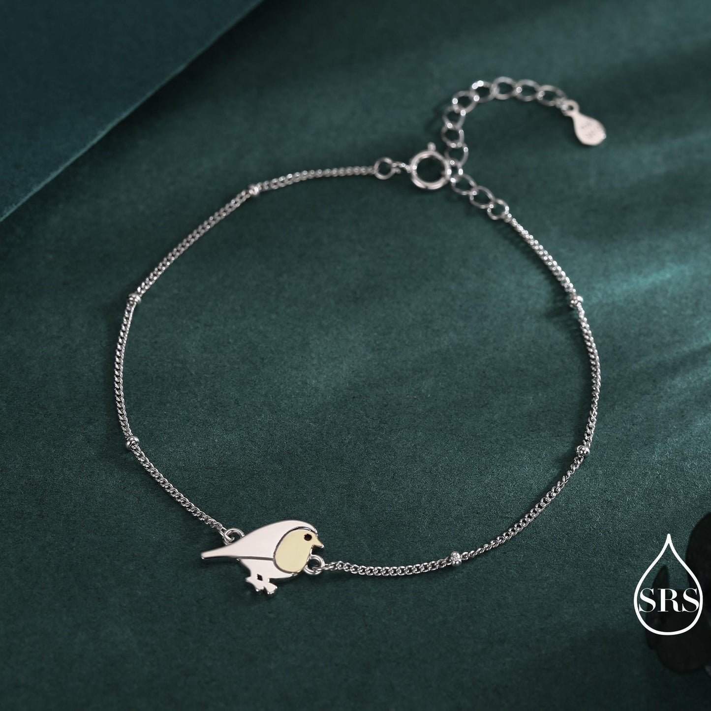 Robin Bird Bracelet in Sterling Silver. Robin Bracelet with a Satellite Chain, Nature Inspired Bird Jewellery, Minimalist, Simple and Tiny
