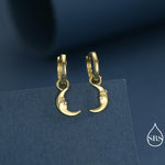 Sterling Silver Crescent Moon Face Hoop Earrings, Detachable Charm Dangle Hoop Earrings, Silver or Gold, Interchangeable Charms