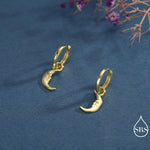 Sterling Silver Crescent Moon Face Hoop Earrings, Detachable Charm Dangle Hoop Earrings, Silver or Gold, Interchangeable Charms
