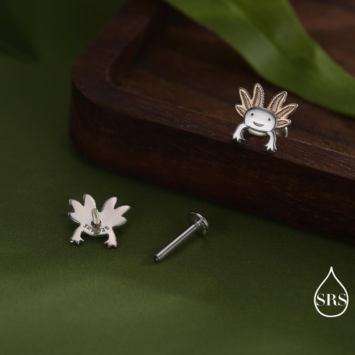 Tiny Axolotl Internally Threaded Flat Back/Screw Back / 20G Stud Earrings in Sterling Silver - Sea Creature Stud Earrings