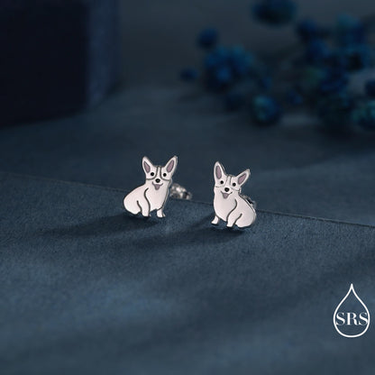 Corgi Dog Stud Earrings in Sterling Silver, Puppy Earrings, Nature Inspired Animal Earrings, Pet, Terrier