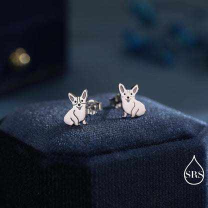 Corgi Dog Stud Earrings in Sterling Silver, Puppy Earrings, Nature Inspired Animal Earrings, Pet, Terrier