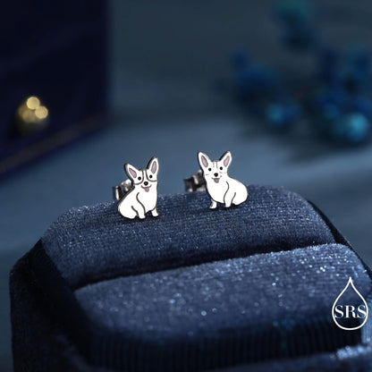Corgi Dog Stud Earrings in Sterling Silver, Puppy Earrings, Nature Inspired Animal Earrings, Pet, Terrier