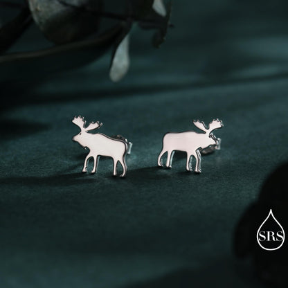 Moose Stud Earrings in Sterling Silver, Moose Deer Earrings, Animal Earrings, Nature Inspired