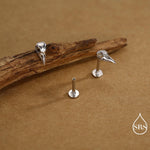 Sterling Silver Bird Skull Internally Threaded Flat Back Earrings, Silver, Gold or Rose Gold, Bird Skeleton Earrings