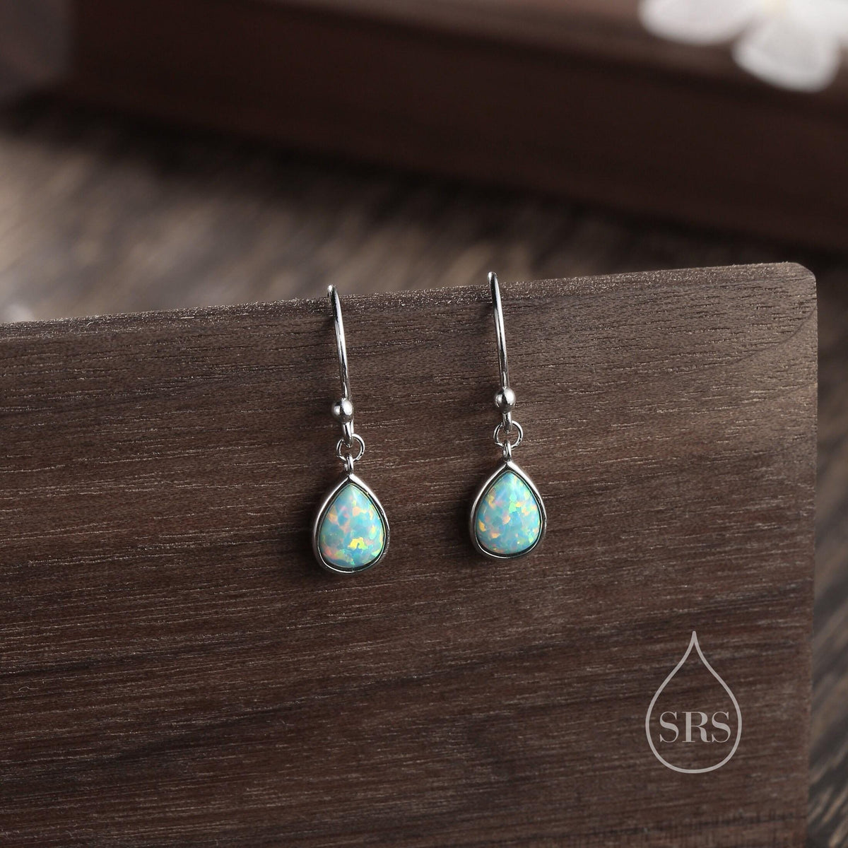 Sterling Silver Gemstone Droplet Hook Earrings, Genuine Stones with Lab-Created Moonstone and Opal, Pear-Shaped Drops