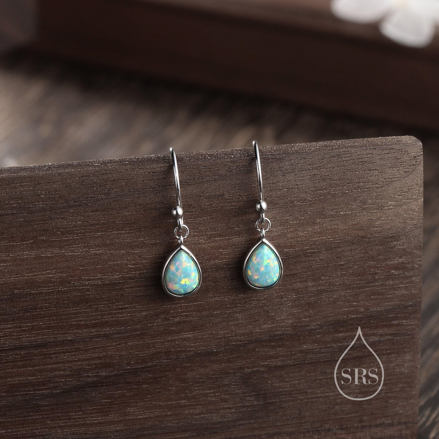 Sterling Silver Gemstone Droplet Hook Earrings, Genuine Stones with Lab-Created Moonstone and Opal, Pear-Shaped Drops