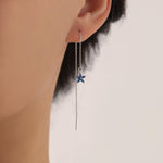 Sapphire Blue CZ Flower Threader Earrings in Sterling Silver, Silver or Gold, Forget-me-not Floral Ear Threaders, Sparkly CZ Threaders