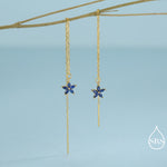 Sapphire Blue CZ Flower Threader Earrings in Sterling Silver, Silver or Gold, Forget-me-not Floral Ear Threaders, Sparkly CZ Threaders
