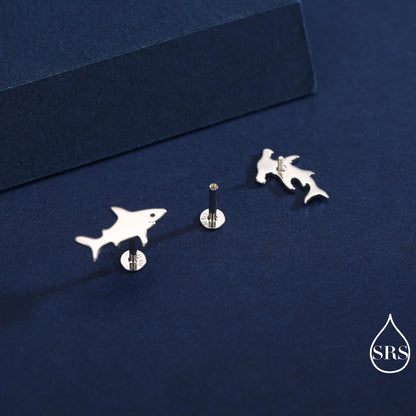 Mismatched Shark Stud Earrings in Sterling Silver, Silver or Gold or Rose Gold, Asymetric Shark and Hammerhead shark Earrings