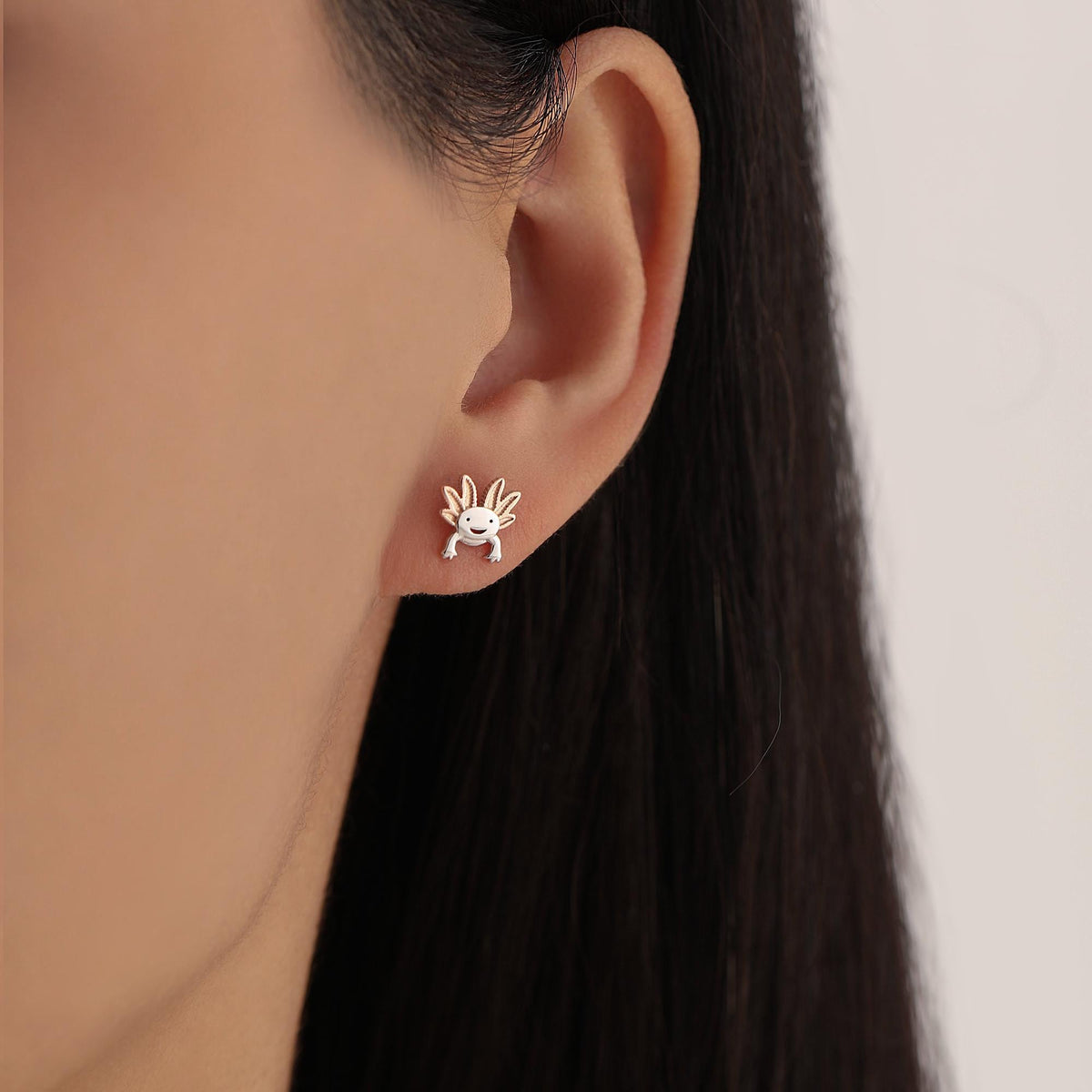Tiny Axolotl Internally Threaded Flat Back/Screw Back / 20G Stud Earrings in Sterling Silver - Sea Creature Stud Earrings
